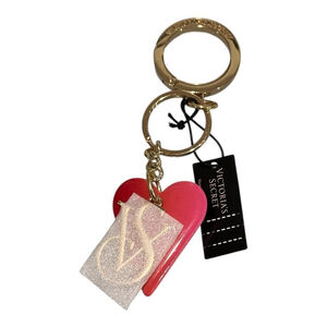 Victoria's Secret Heart Keychain Key Ring Bag Charm Pink Ombre Gold VS Logo NWT